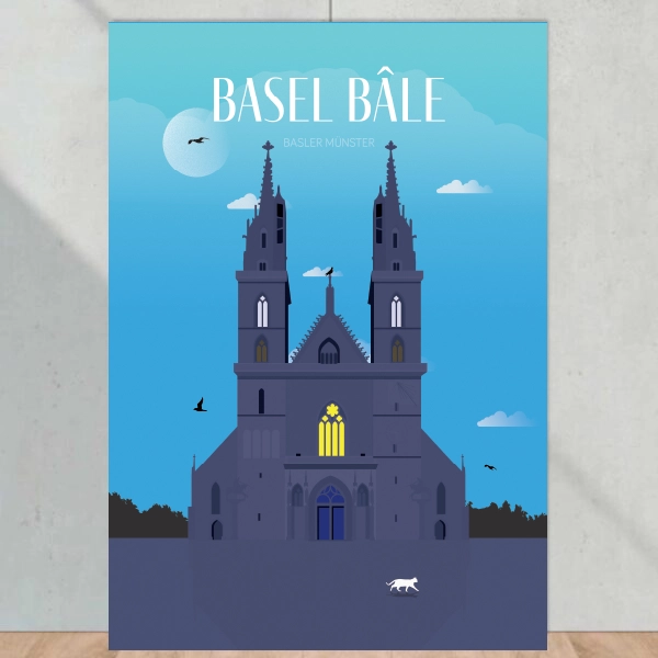 Basler Münster Basel by Night Poster