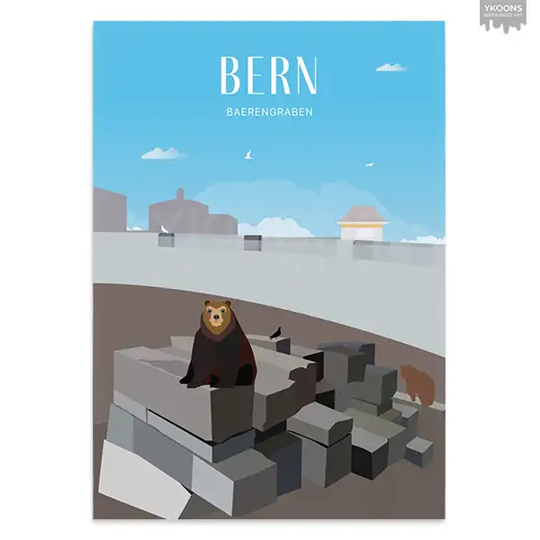 Poster illustration of the Bärengraben Bear Pit in Bern,